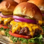 Juicy Grilled Cheeseburger Sliders with Cheddar and Fresh Toppings First Image