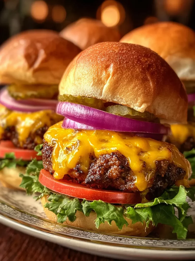 Juicy Grilled Cheeseburger Sliders with Cheddar and Fresh Toppings First Image