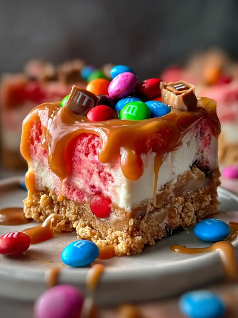 No-Bake M&M’s Caramel Cheesecake Bars – Easy Creamy Dessert Recipe First Image