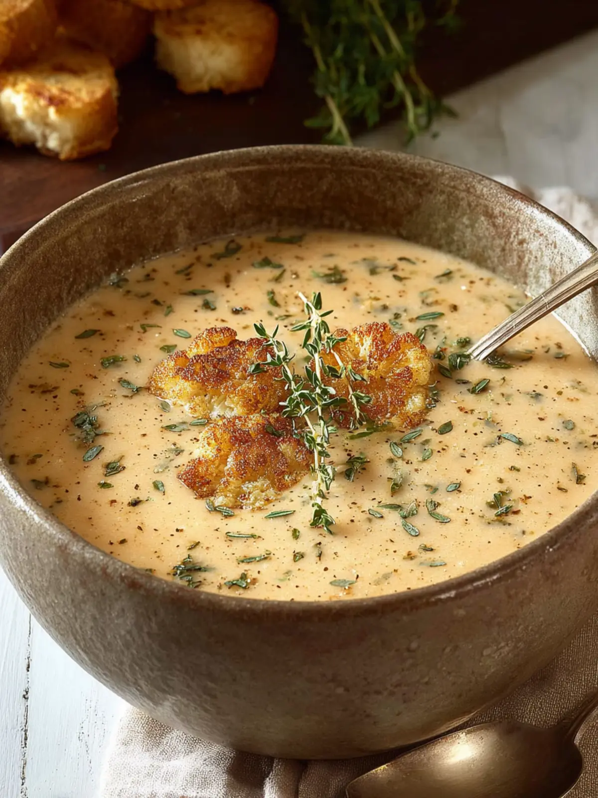 Creamy Roasted Cauliflower White Bean Soup with Thyme First Image