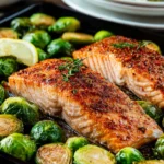 Salmon with Brussels Sprouts Sheet Pan Meal First Image