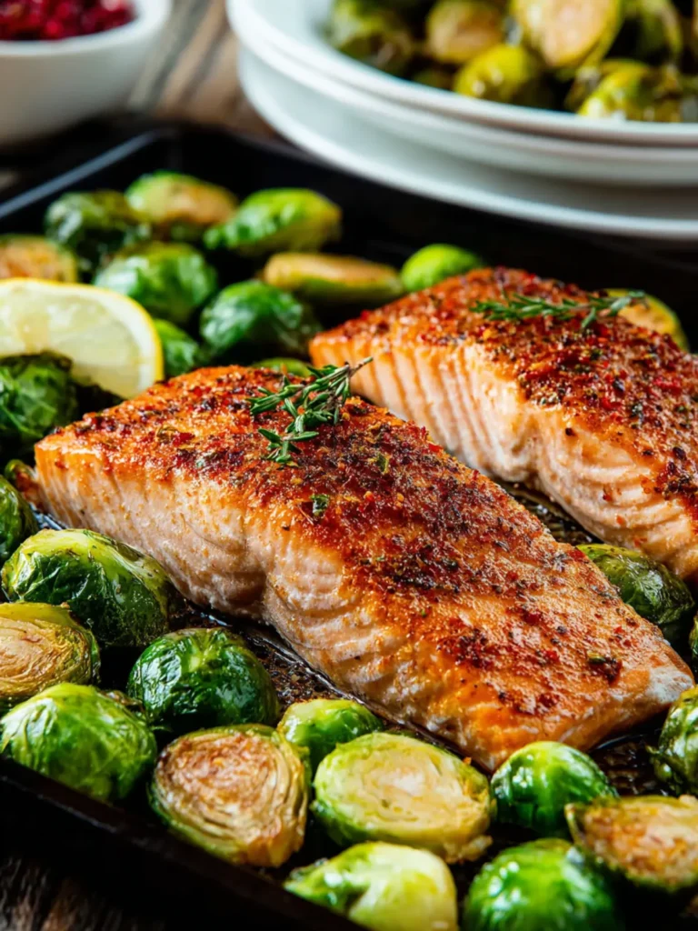 Salmon with Brussels Sprouts Sheet Pan Meal First Image