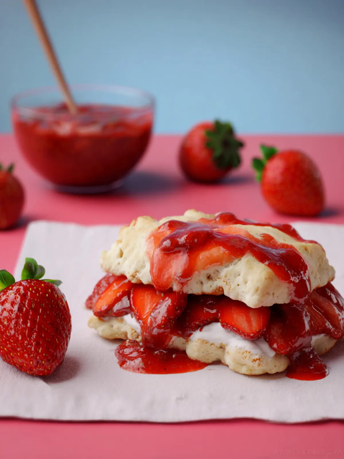 Strawberry Cream Biscuits With Strawberry Sauce First Image